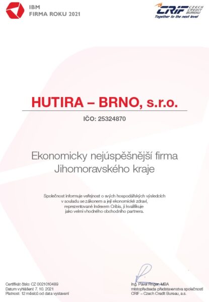 HUTIRA – BRNO zvítězila v soutěži IBM Firma roku 2021 | HUTIRA
