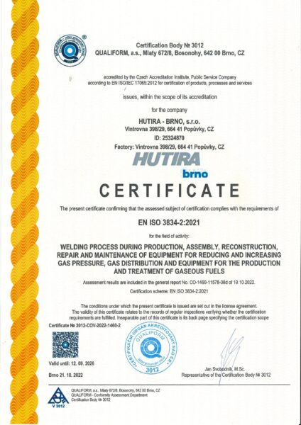 HUTIRA – BRNO potvrdila kvalitu produktů a služeb v oblasti svařování a plynárenství | HUTIRA